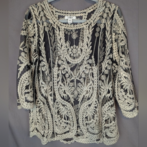 Cato's medium sheer and brocade blouse 3/4 sleeves - Picture 2 of 11